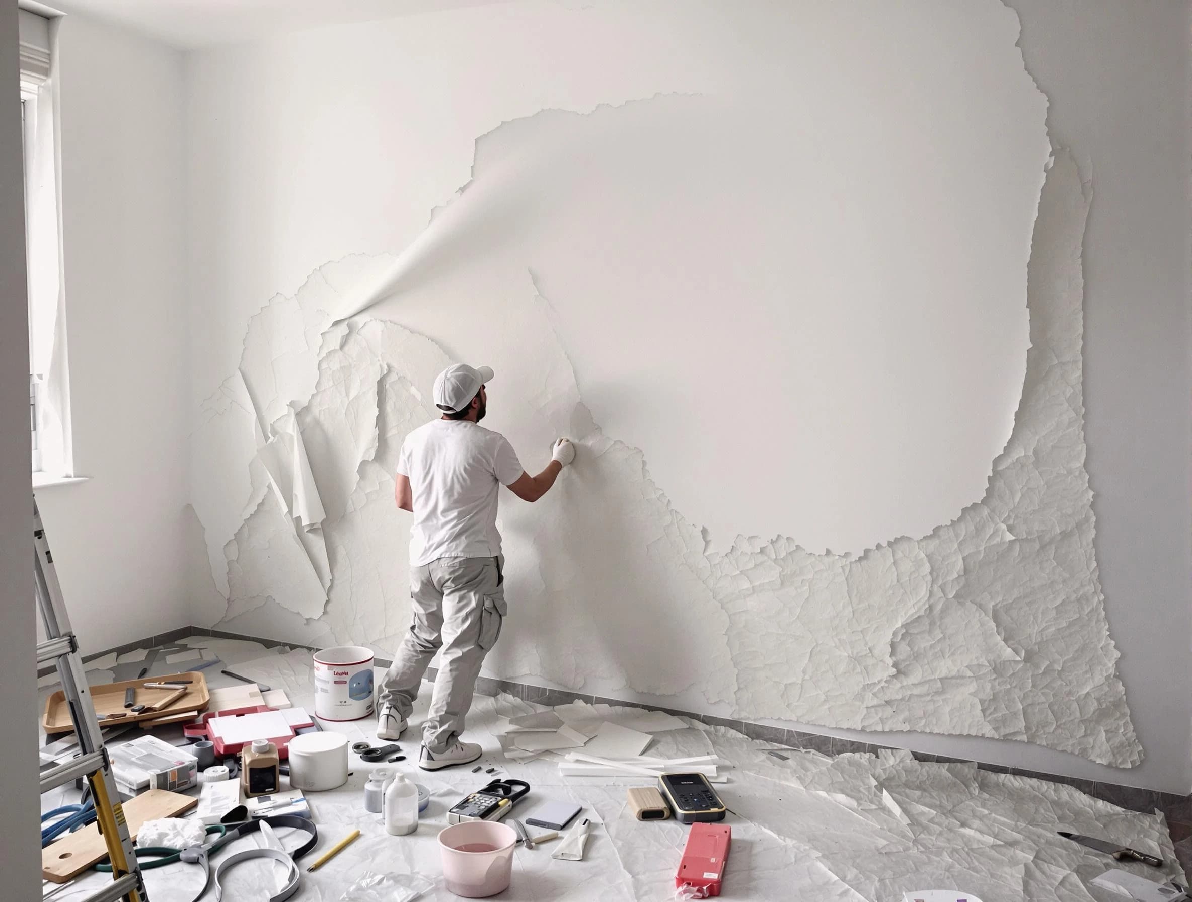 Removing old wallpaper to reveal clean walls by North Royalton House Painters in North Royalton